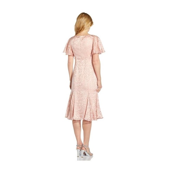 Adrianna Papell Women's blush pink Satin Burnout flutter sleeves midi Dress 10 - Picture 5 of 16